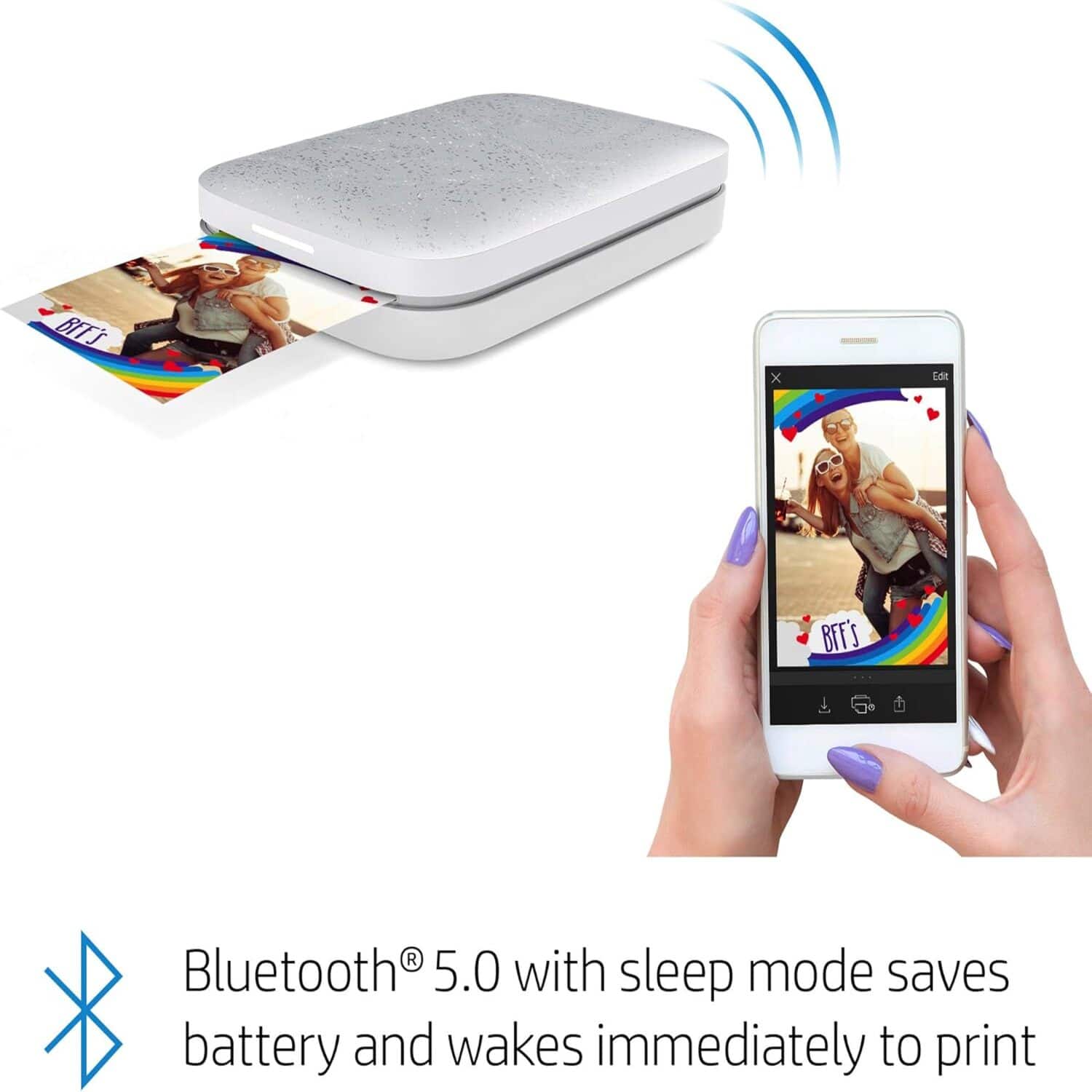Bluetooth® 5.0 with sleep mode saves battery and wakes immediately to print