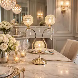 FC Design - 22"H Polished Gold Triple Arm Base w/ Faux Crystal Mesh Shades Touch Lamp