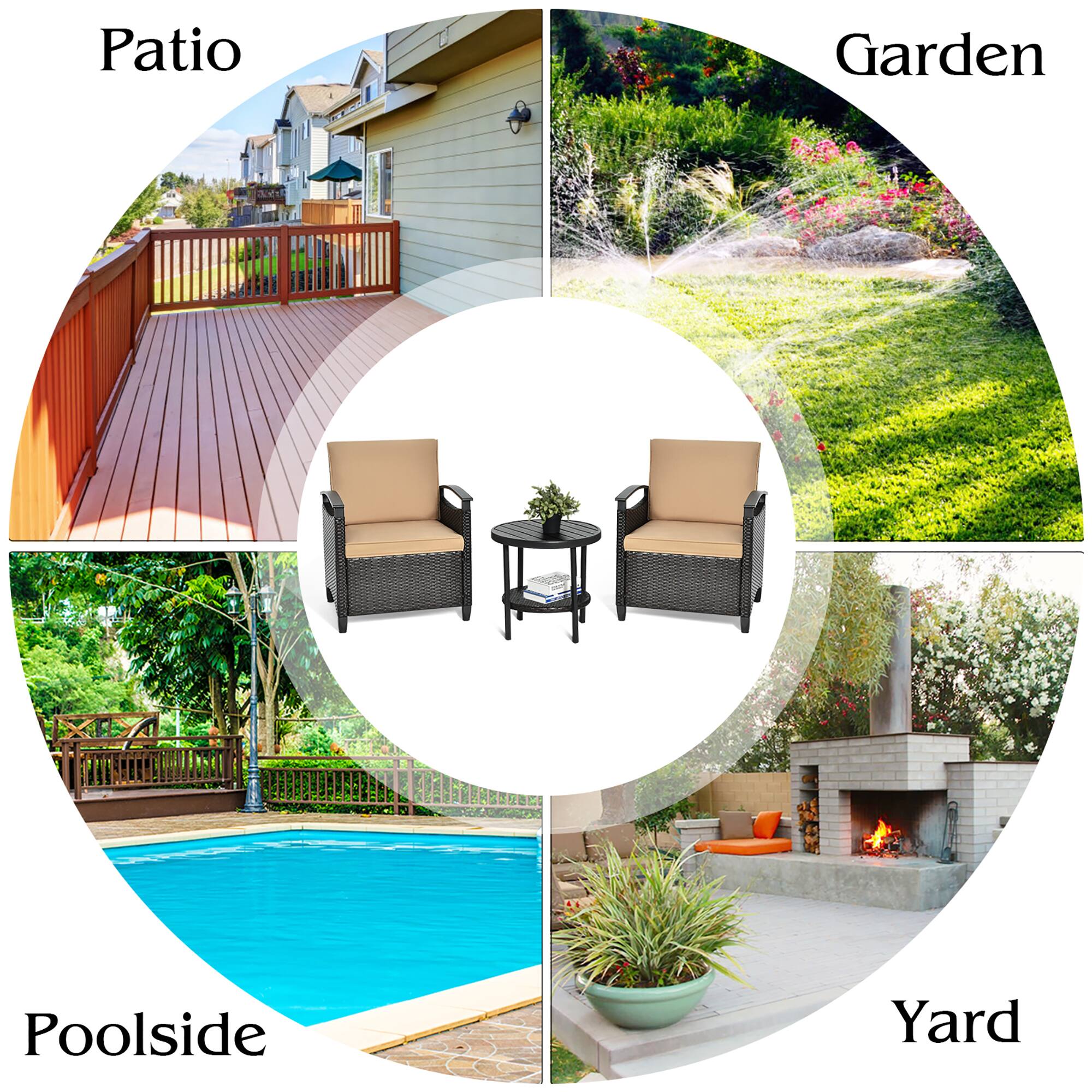 Patio  
Garden  
Poolside  
Yard