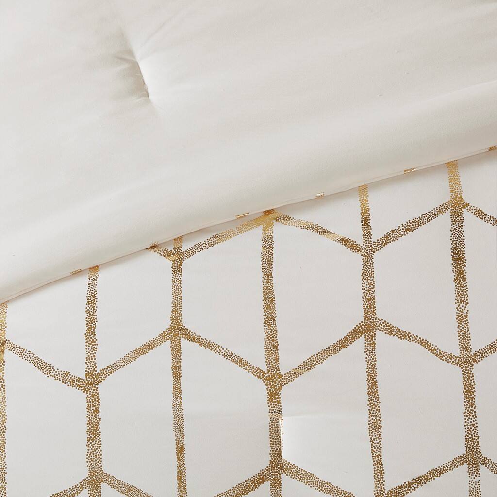 Alt View 5. Gracie Mills - Gracie Mills Isabelle 5-Piece Metallic Geometric Comforter Set - Ivory/Gold.