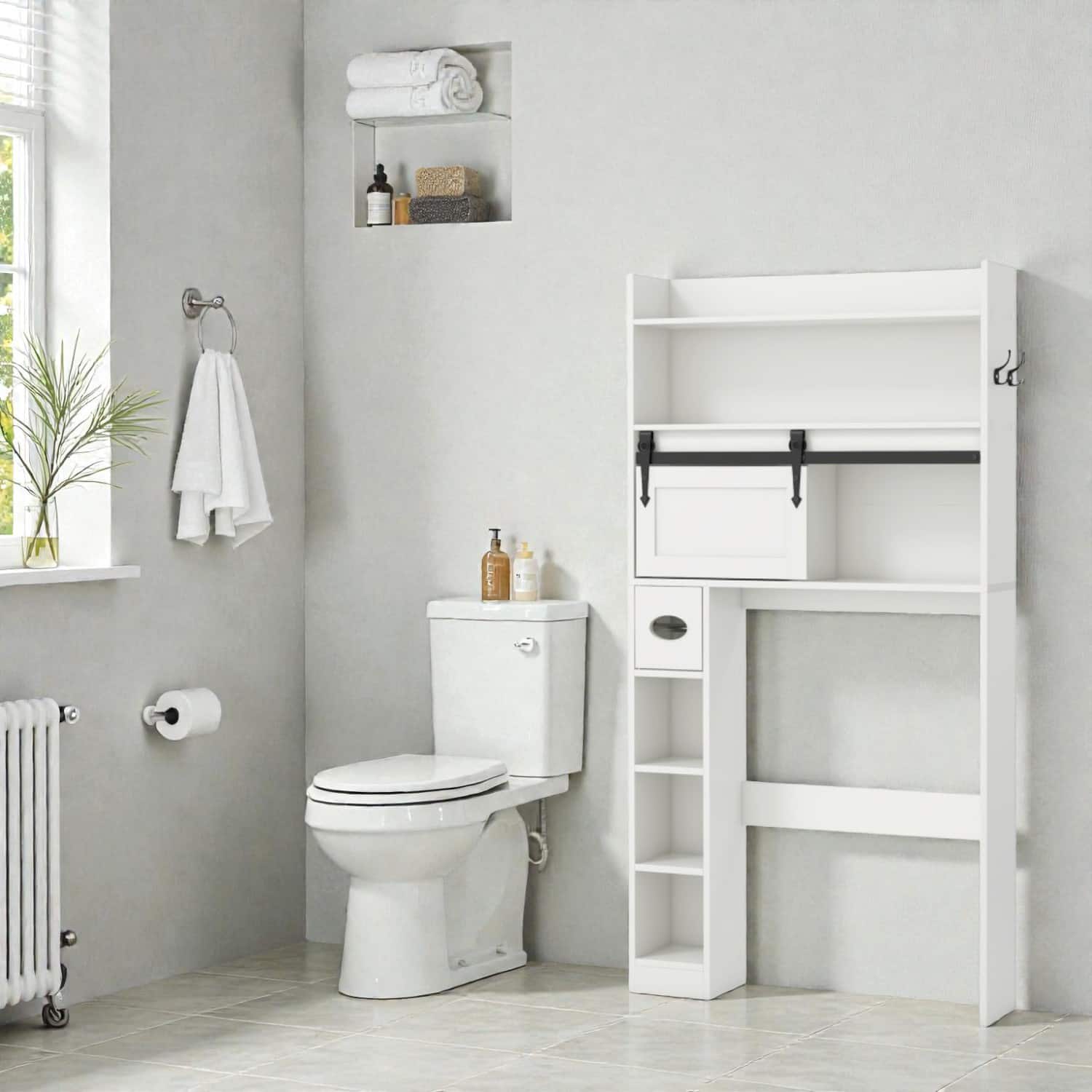 Hivvago - Bathroom Storage Cabinet for Toilet Area with Sliding Barn-Style Door and Adjustable Shelving - White