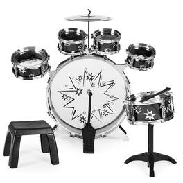 Best Choice Products - 11-Piece Kids Starter Drum Set w/ Bass Drum, Tom Drums, Snare, Cymbal, Stool, Drumsticks - Black