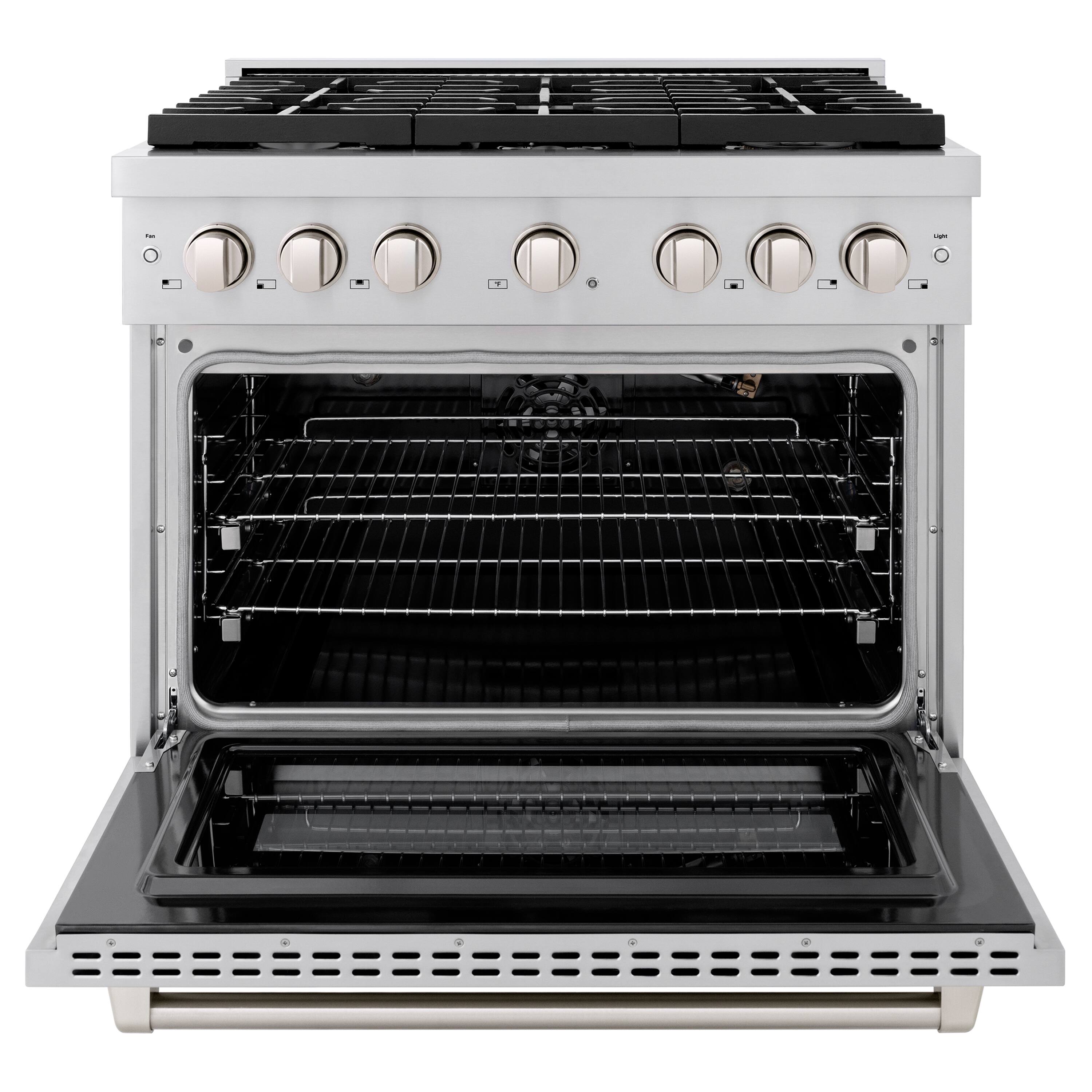 Angle. ZLINE - 36 in. 5.2 cu. ft. Paramount Gas Range with Convection Gas Oven in Stainless Steel with 6 Brass Burners - Stainless Steel.