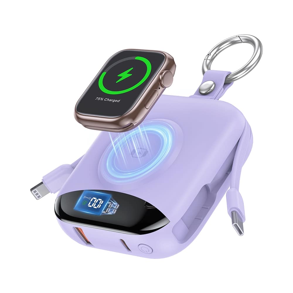 Loheer - 10000mah mini wireless power bank with Built-in Cables