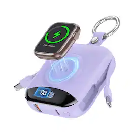 Loheer - 10000mah mini wireless power bank with Built-in Cables