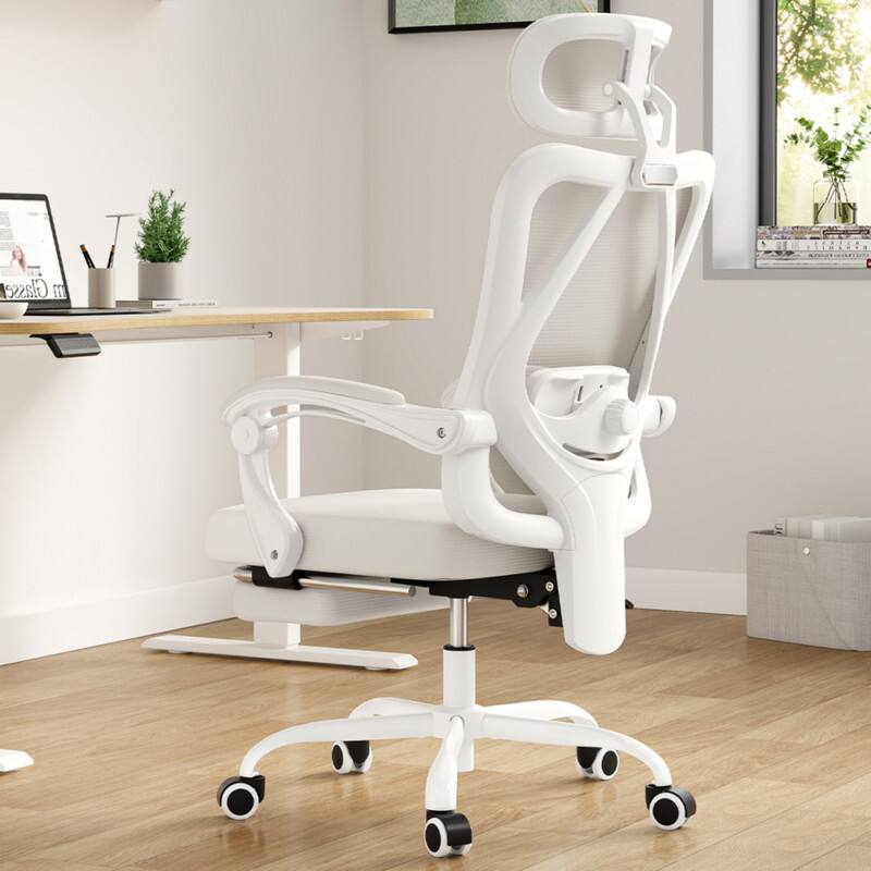 Alt View 4. HTUTWOO - Ergonomic Office Chair with Footrest and Headrest,Desk Chair with Adjustable Lumbar Support & Breathable Mesh High Back - Beige.