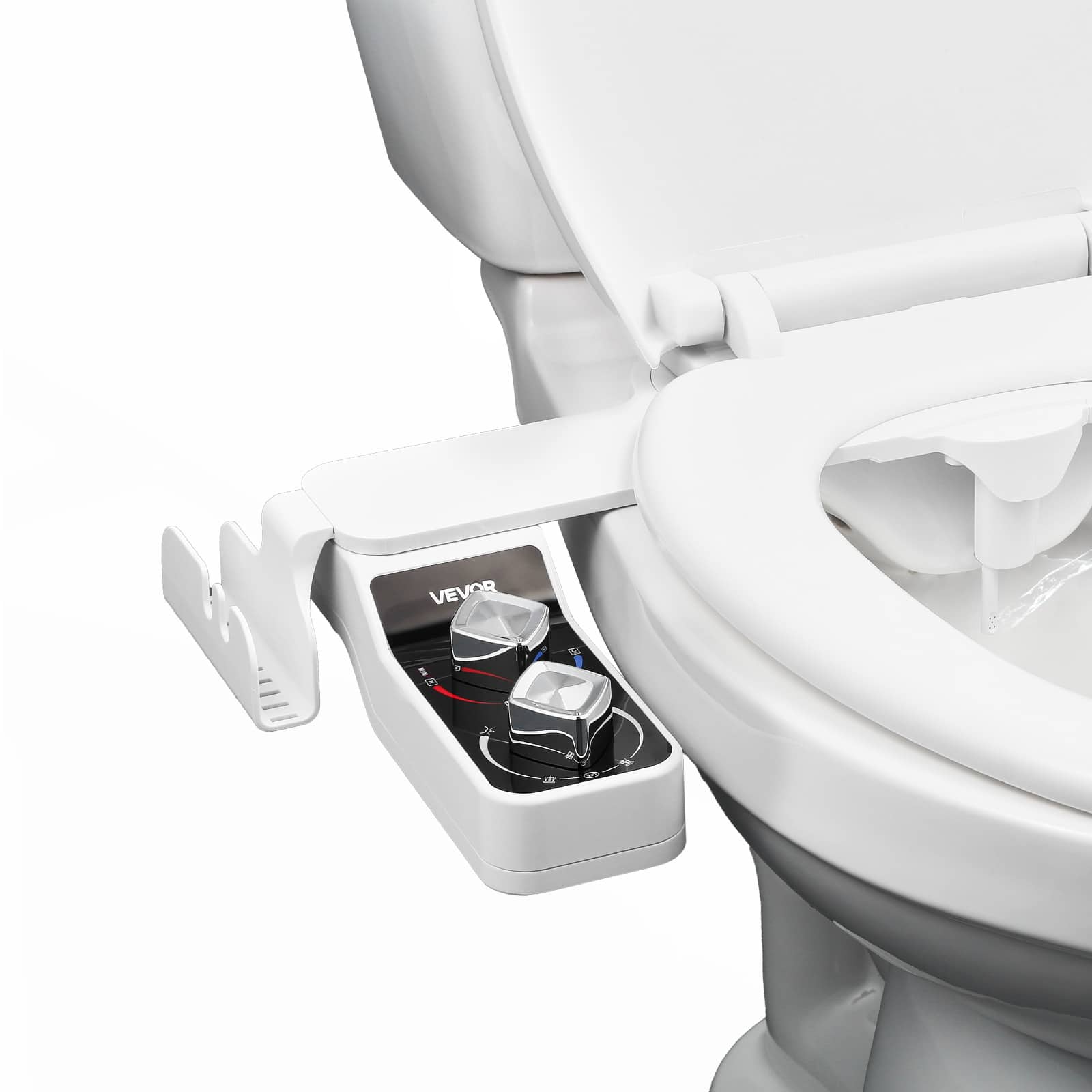 Front. VEVOR - Bidet Attachment for Toilet, Hot & Cold Non-Electric Water Sprayer - Dual Retractable Nozzles - White.