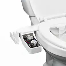 Front. VEVOR - Bidet Attachment for Toilet, Hot & Cold Non-Electric Water Sprayer - Dual Retractable Nozzles - Grey.