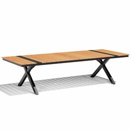Crestlive Products - Outdoor Aluminum Patio Dining Table with Umbrella Hole Waterproof Wood-Like Tabletop - Brown