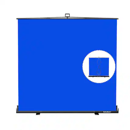 Front. RAUBAY - 6.6′ x 6.9′ Collapsible Blue Screen Backdrop Portable Retractable Chroma Key Panel Photo Background with Stand - Blue.