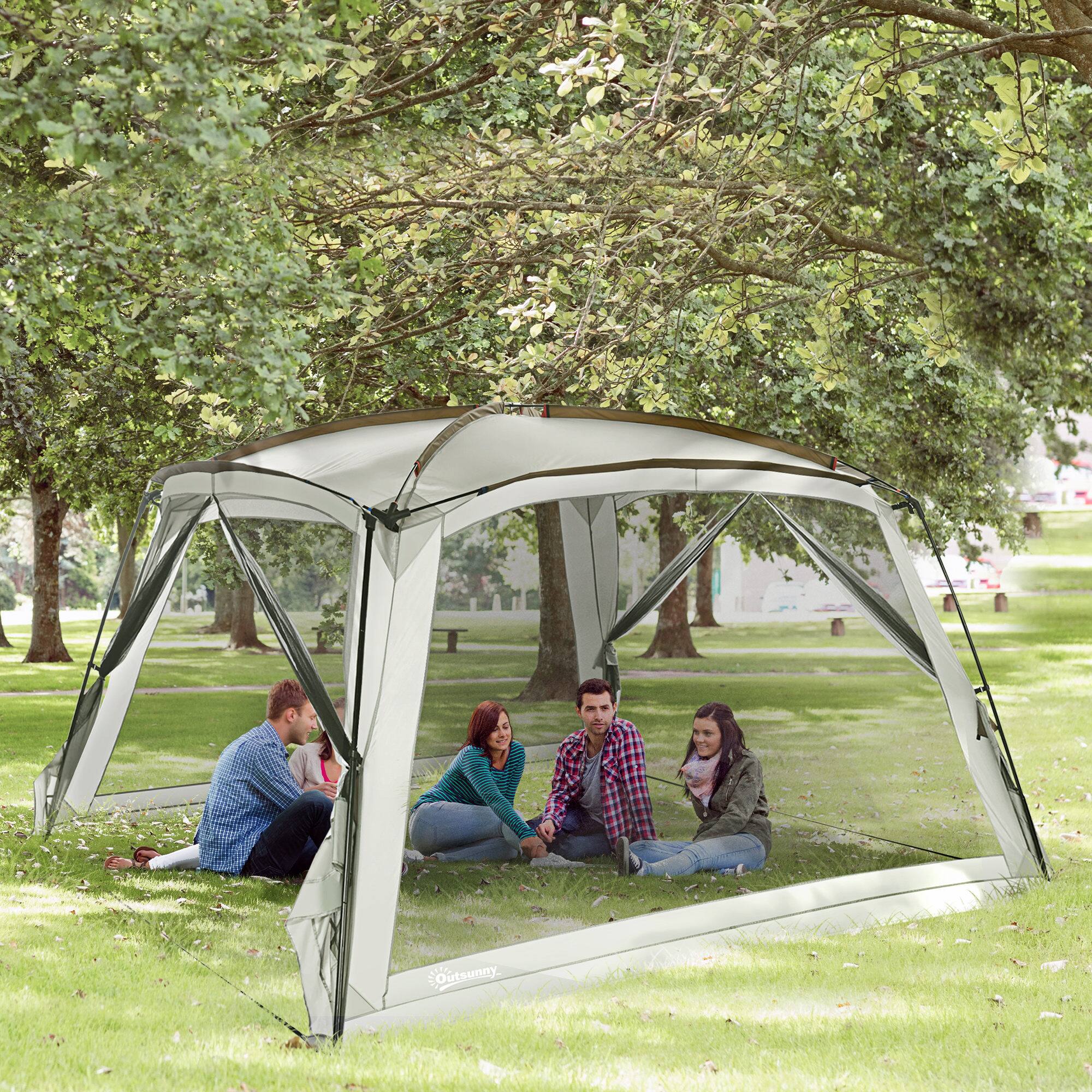 Alt View 1. Outsunny - 12' x 12' Screen House Room, UV50+ Screen Tent with 2 Doors and Carry Bag, Easy Setup - White.