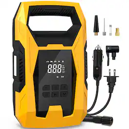 JETRANSPORT - Ac/dc Tire Inflator Portable Air Compressor Dual Power For Home 110v Ac And Car 12v Dc Pump With Gauge Auto - Yellow