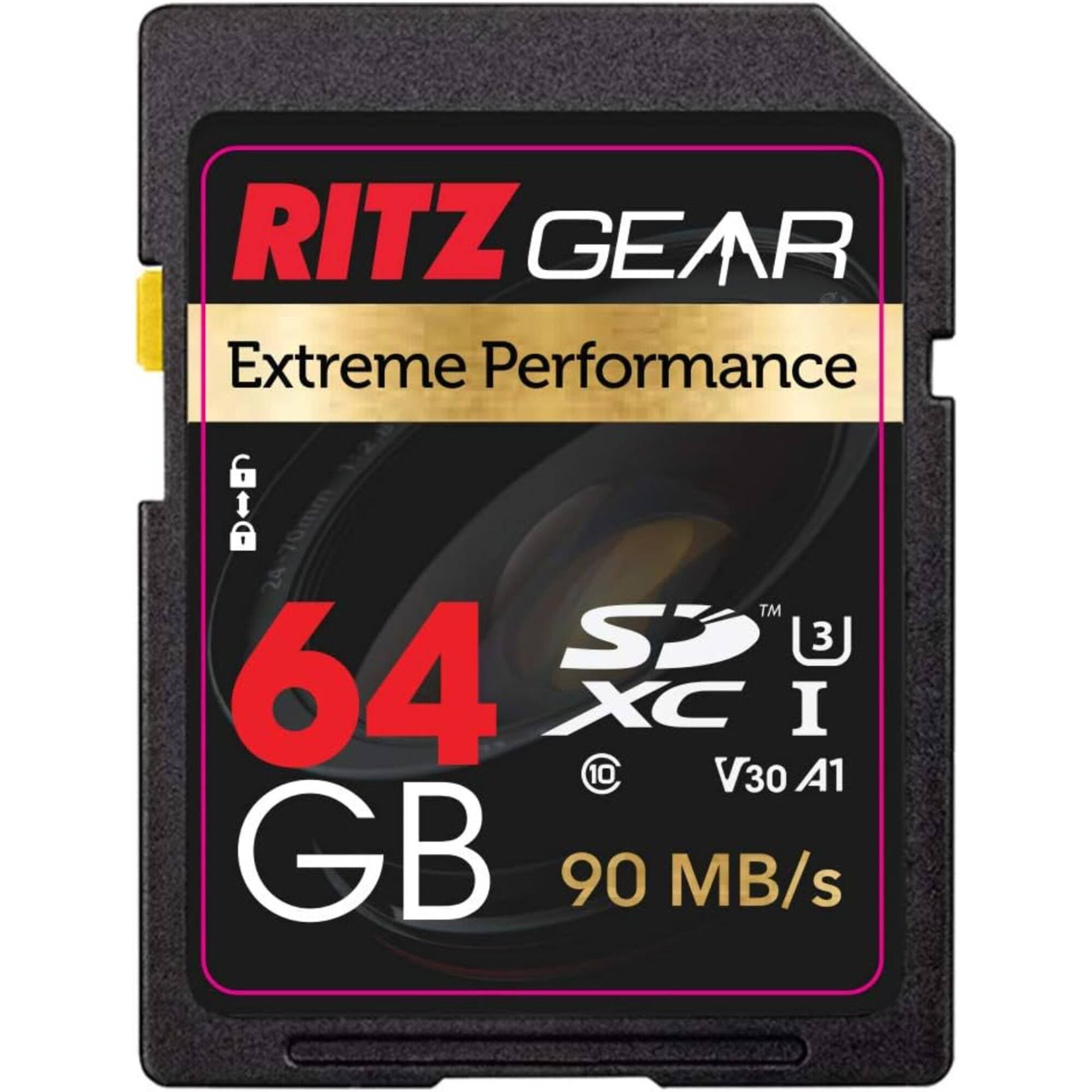 Ritz Gear - 64GB High-Speed SDXC UHS-I SD Card, C10, U3, V30, Full-HD & 4K Memory Card