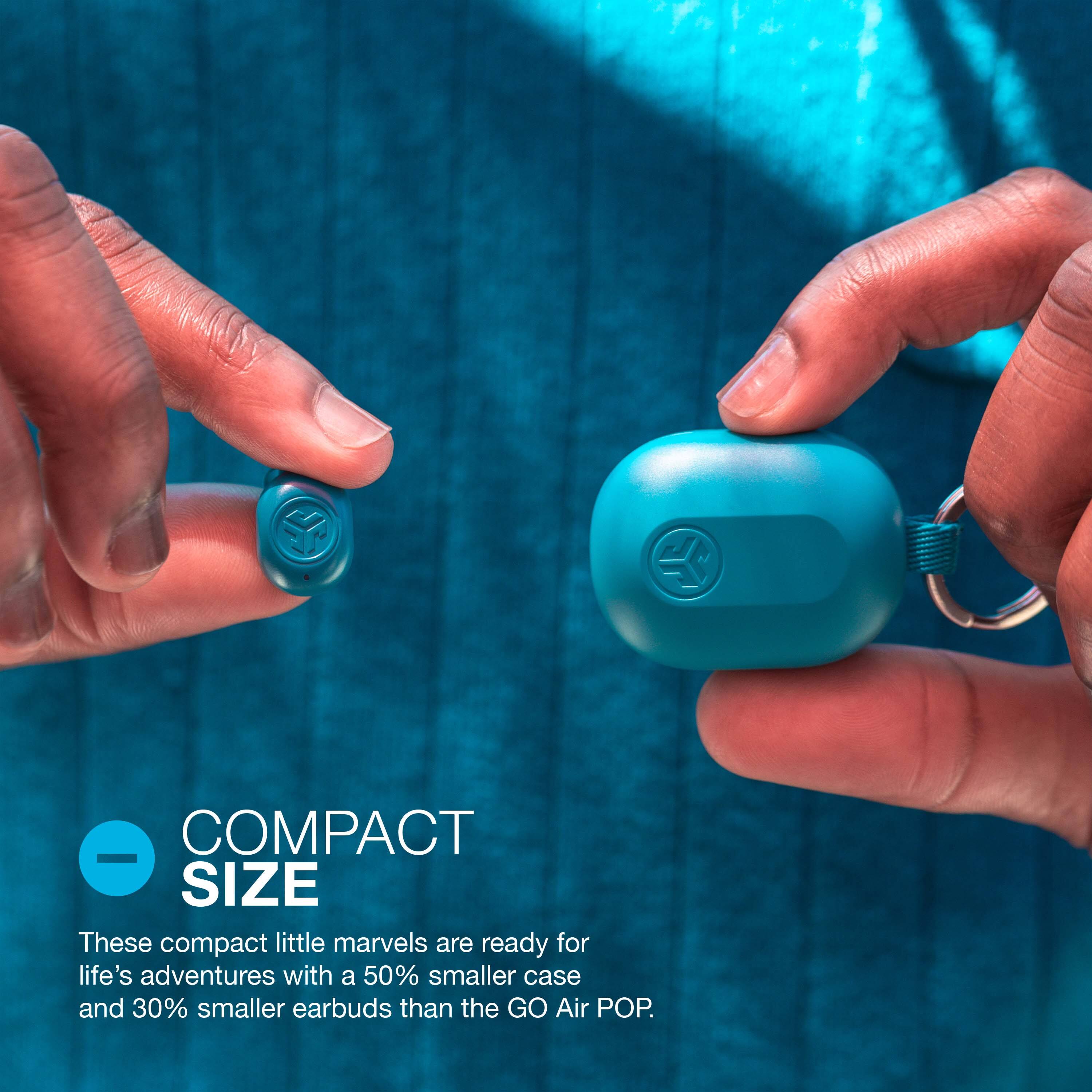 These compact little marvels are ready for life's adventures with a 50% smaller case and 30% smaller earbuds than the GO Air POP.