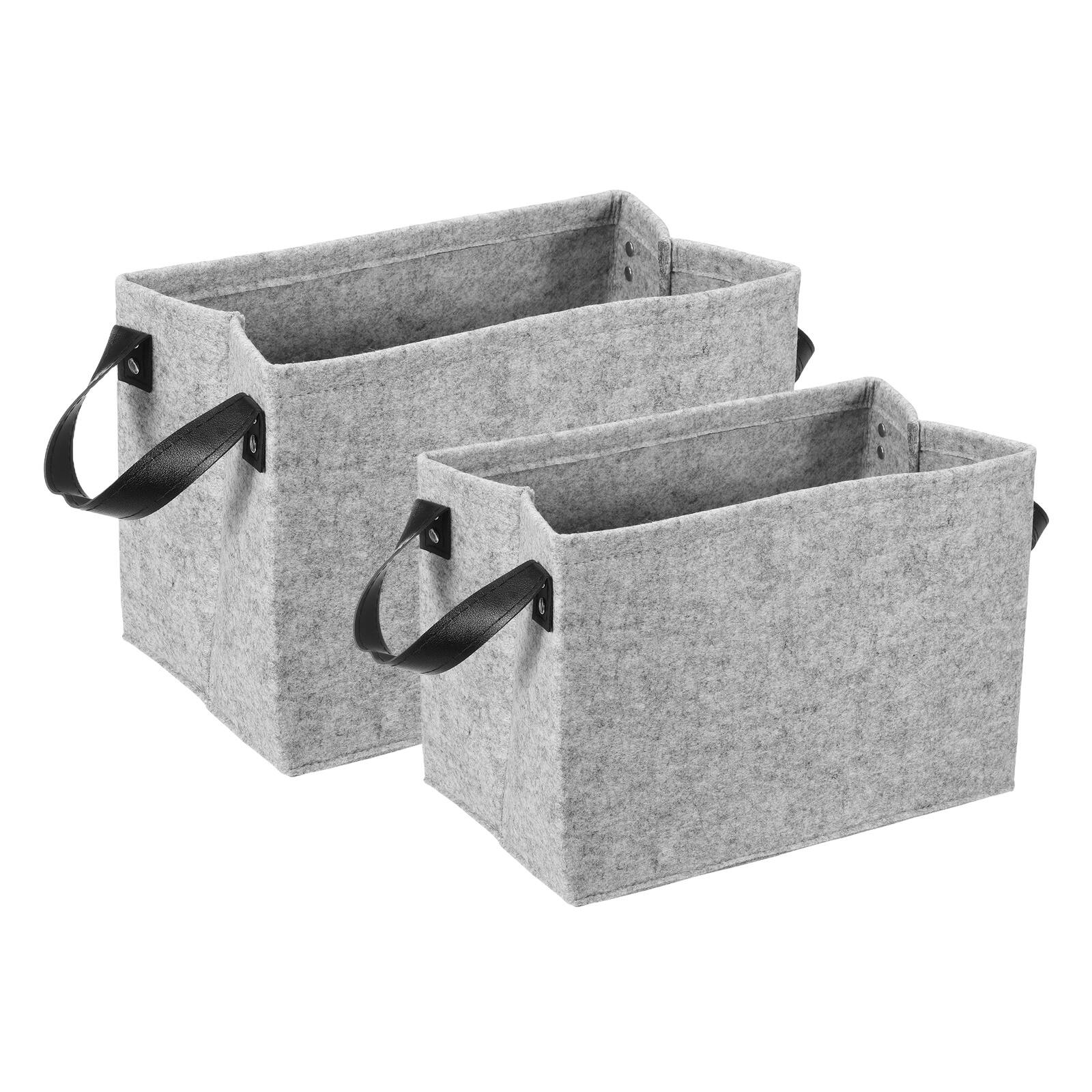 Front. Unique Bargains - 2pcs Felt Storage Basket, 2 Size Collapsible with PU Handle Foldable Blanket Basket for Closet Laundry - Gray.