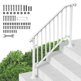 VEVOR - Handrails for Outdoor Steps, 3-4 Step Stair Hand Rail Kit, Transitional Carbon Steel Railings with Installation Kit - White