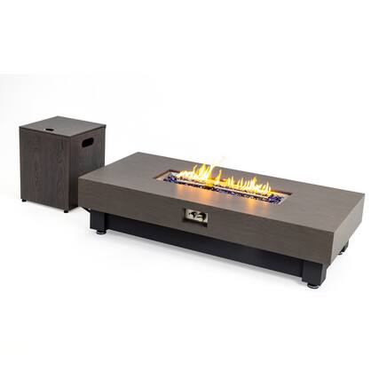 Front. APRILSOUL - 60 inch FIRE PIT TABLE Wood Outdoor Gas Fire Pit Table with Rain Cover Rectangular Heater - Black,Walnut.