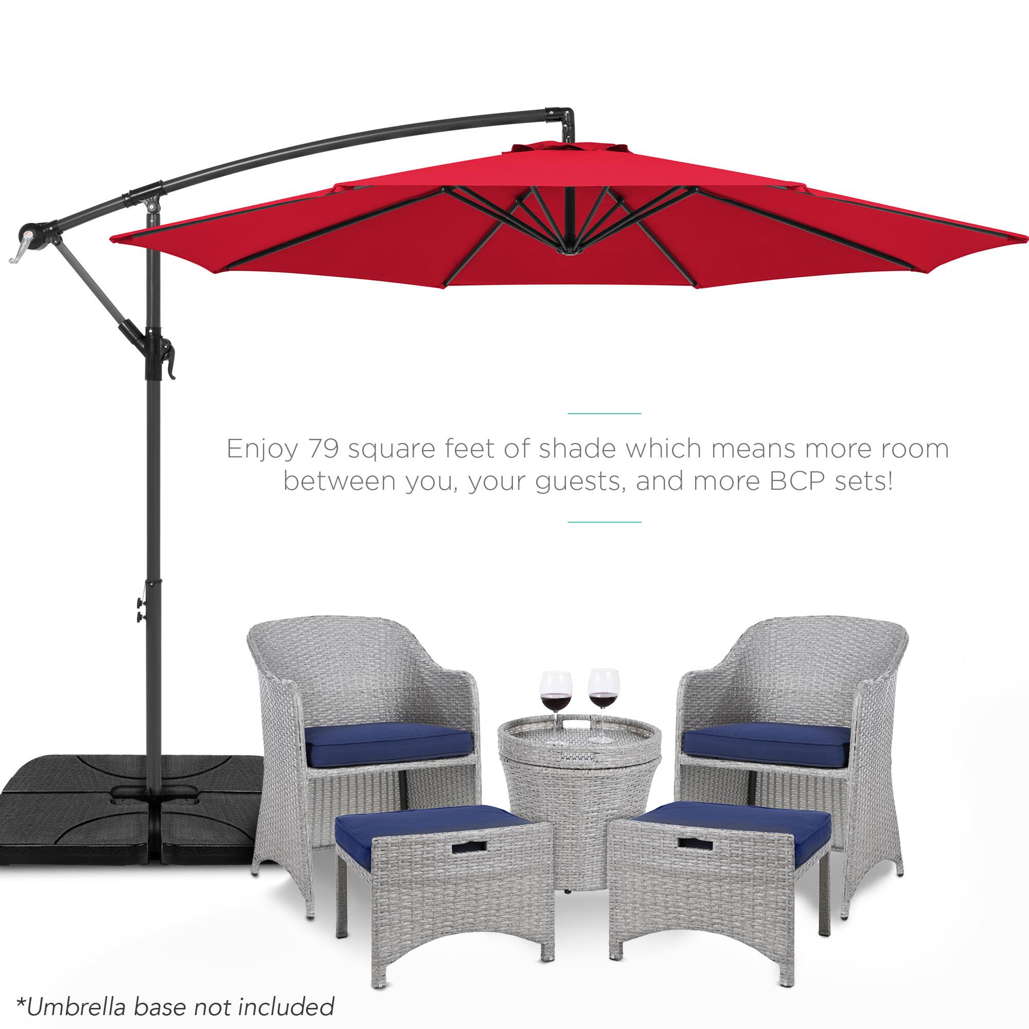 Enjoy 79 square feet of shade which means more room between you, your guests, and more BCP sets!

*Umbrella base not included