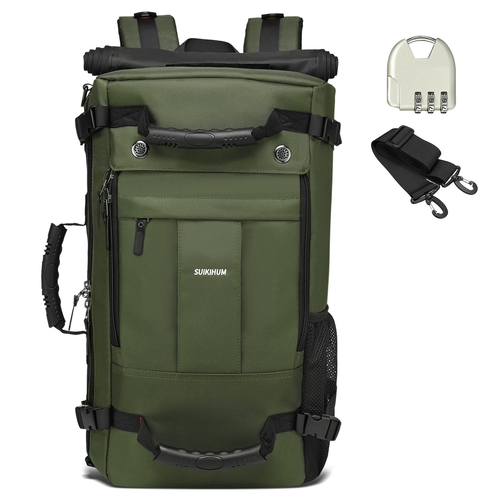 Unique Bargains - 35L Travel Backpack, Carry On w/Anti-theft Lock, Polyester Daypack w/Multiple Pockets, Trips Outdoor - Army Green