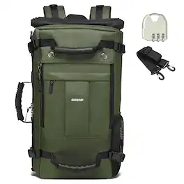 Unique Bargains - 35L Travel Backpack, Carry On w/Anti-theft Lock, Polyester Daypack w/Multiple Pockets, Trips Outdoor - Army Green