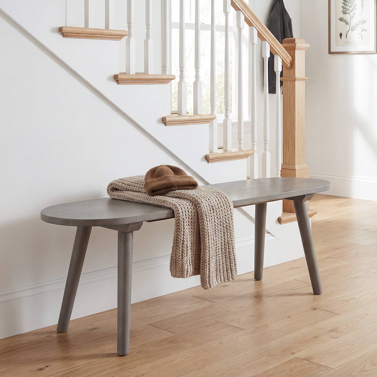 Alt View 1. Gymax - Gymax 43'' Solid Wood Farmhouse Dining Bench w/Rubber Wood Legs for Living Room Kitchen - Grey.