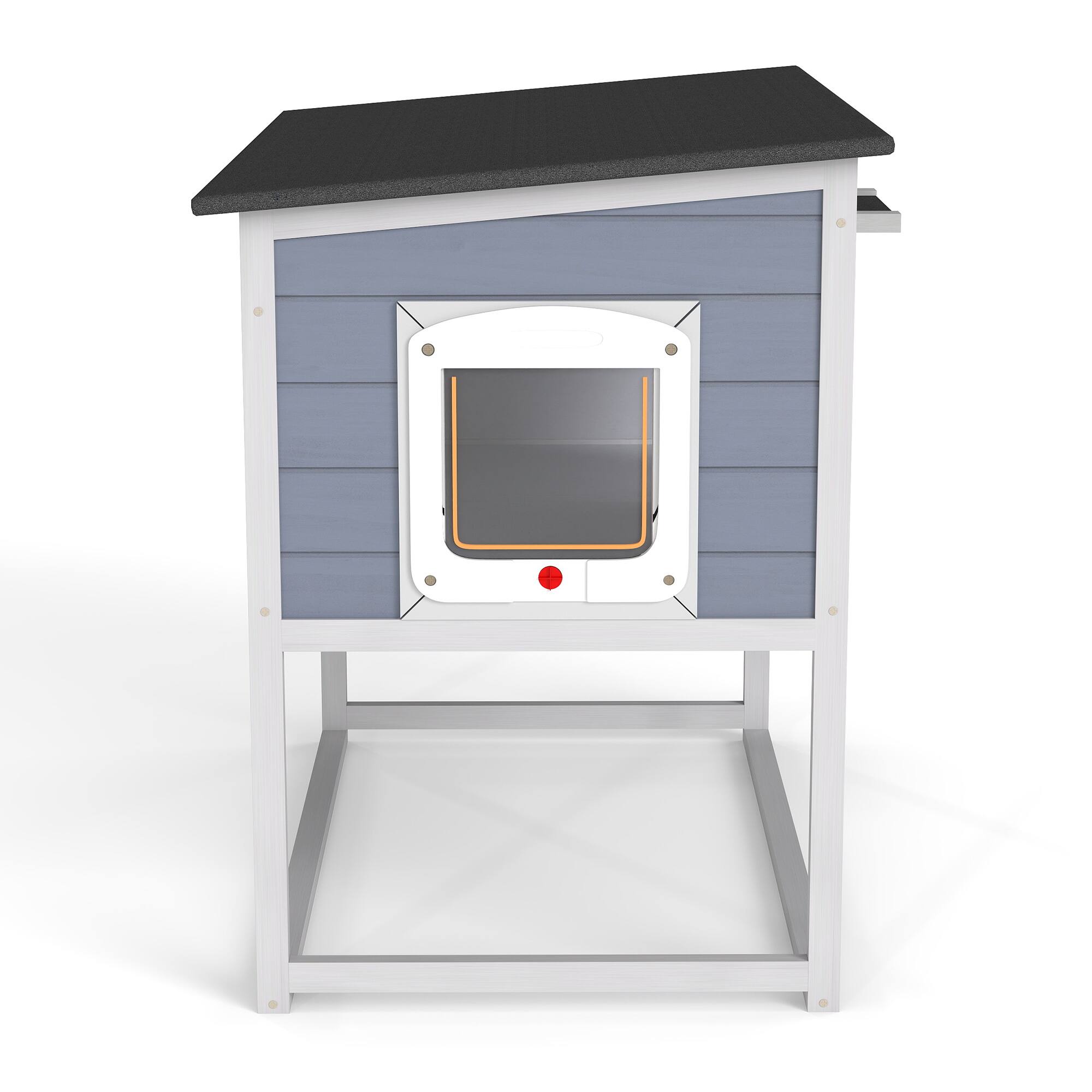 Alt View 1. Boyel Living - Gray Weatherproof Outdoor Cat House Elevated Feral Cat Shelter with High Legs Curtained Door Escape Door with Pine Wo - Gray.