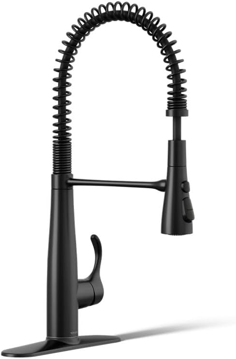 Front. Kohler - Simplice Semi-Professional Pull-Down Kitchen Faucet, High-Arc Spout, 3-Function Sprayhead - Matte Black - Black.
