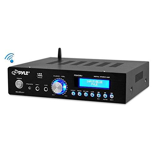 PYLE USB MUSIC VDL POASBU OIGITAL STEMEO AMP INPUT: BLUE PYLE TONE LED I - - AUTO