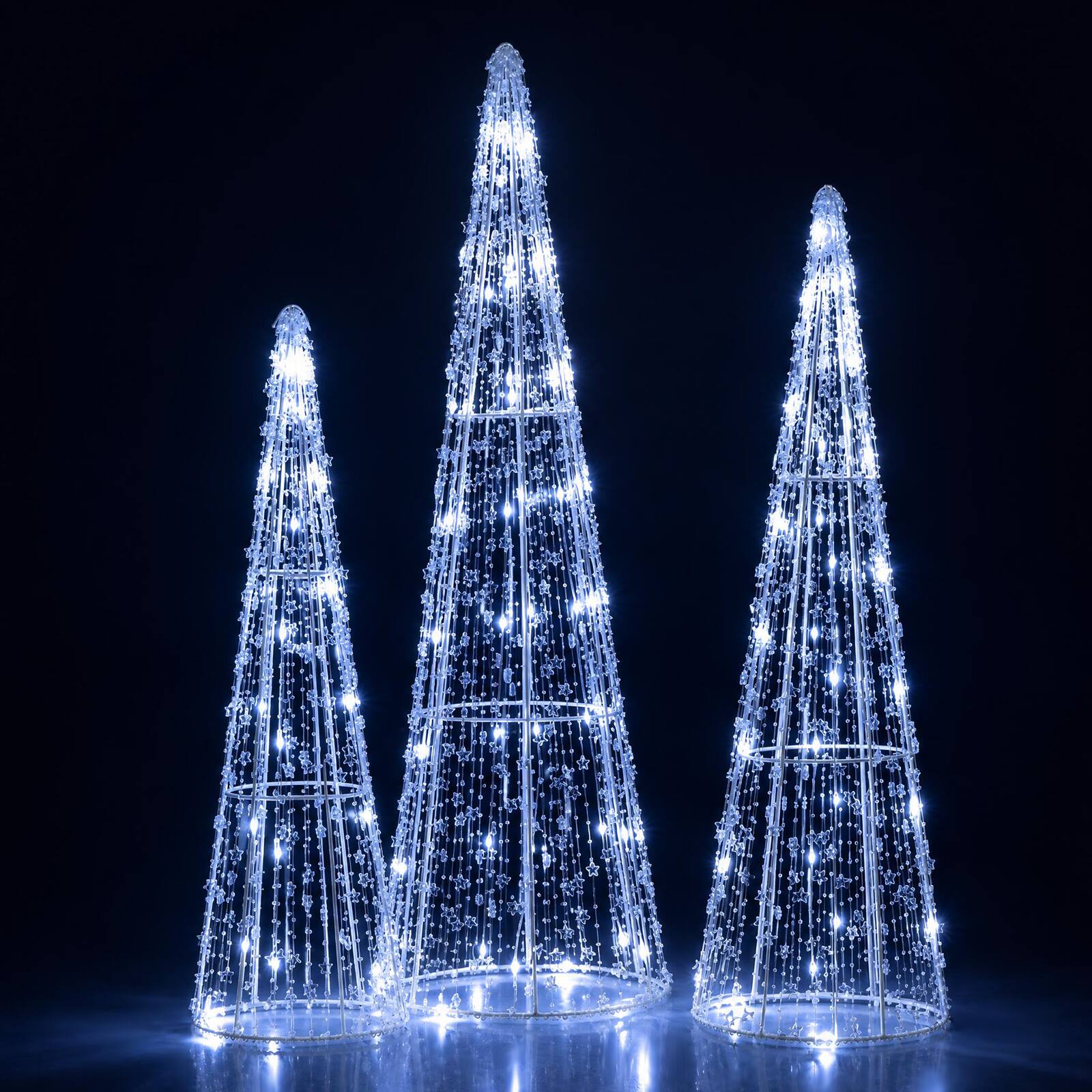 Alt View 3. Costway - Costway Set of 3 Pre-lit Christmas Cone Trees with Star Strings, 90 Cold LED Lights Cold - Cold White.