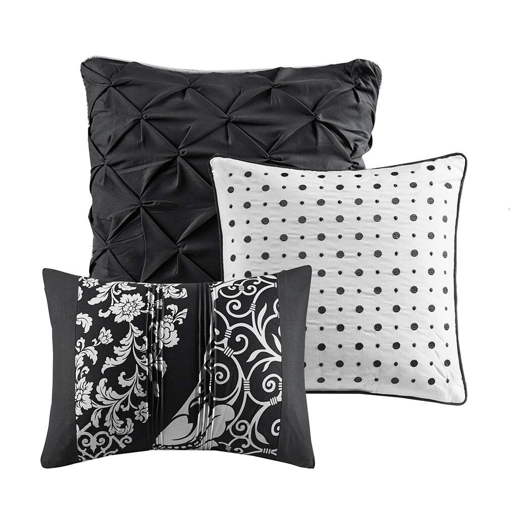 Alt View 4. Gracie Mills - Gracie Mills Muriel Damask Delight 6-Piece Duvet Cover Set - Black.