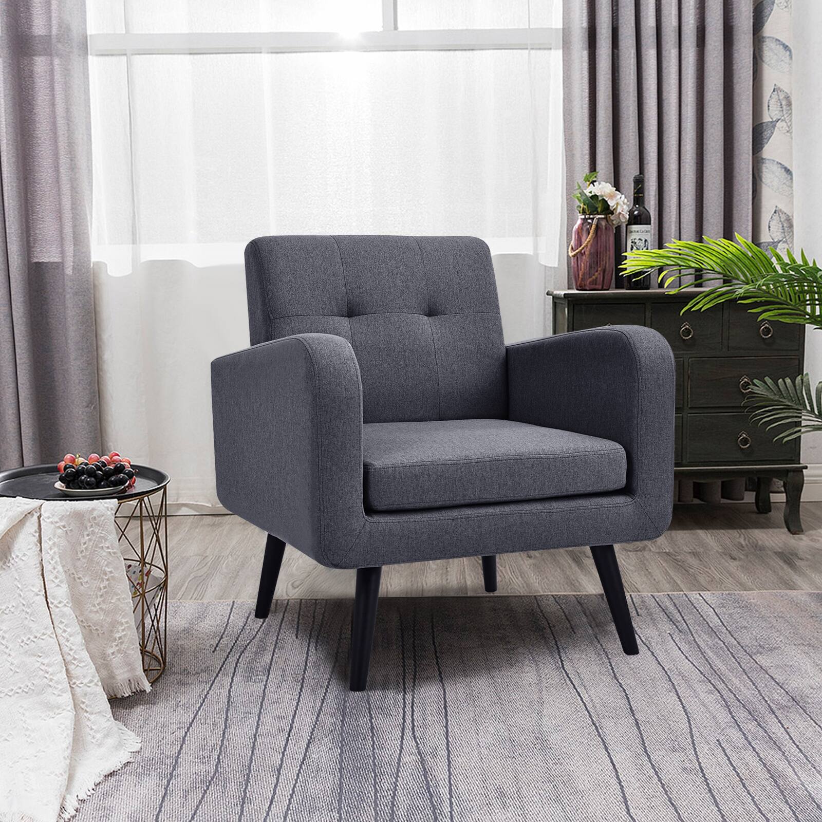 Alt View 5. Sugift - Modern Upholstered Comfy Accent Chair Single Sofa with Rubber Wood Legs - Grey.