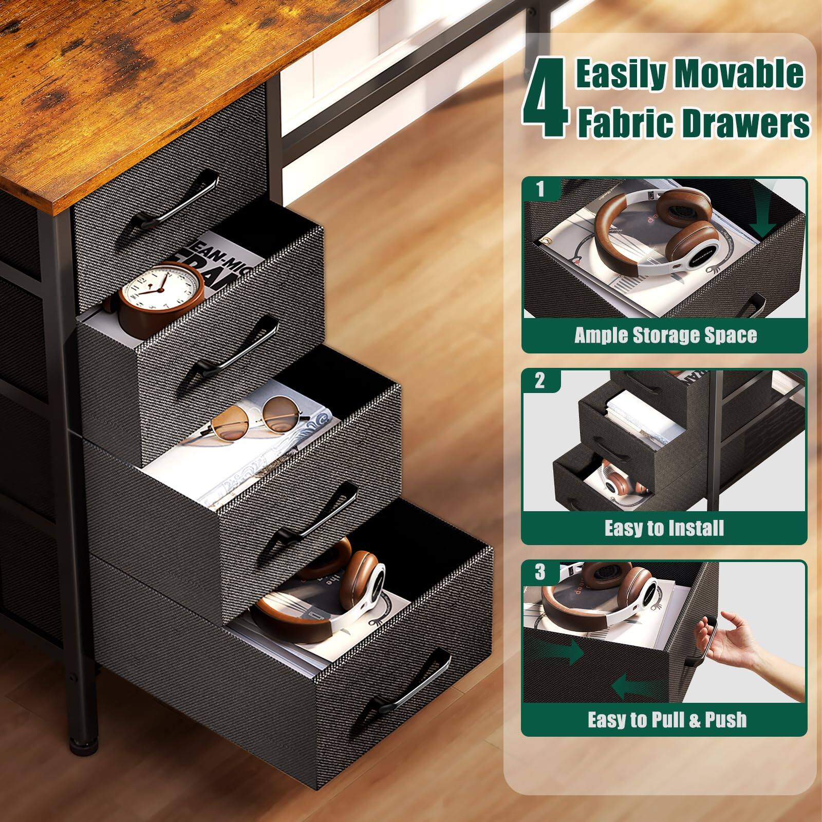 4 Easily Movable Fabric Drawers

1. Ample Storage Space
2. Easy to Install
3. Easy to Pull & Push