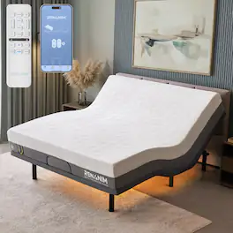 Renanim - SFE California King Adjustable Electric Bed Frame with 10" Hybrid Mattress, Massage, USB, Remote & UnderBed Light - Gray