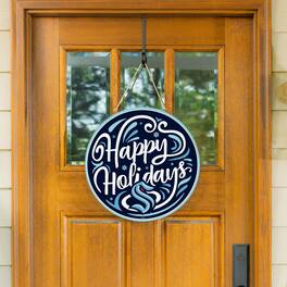 Evergreen Enterprises - Seattle Kraken 18" Happy Holidays Wooden Round Door Sign - Multicolor