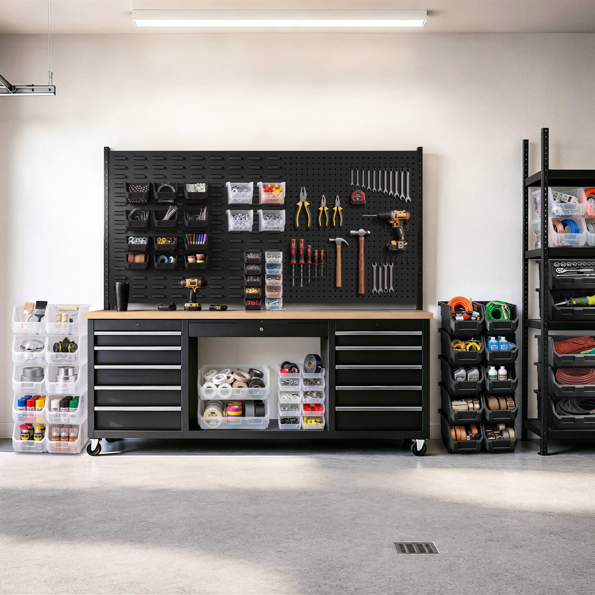 Alt View 3. Sorbus - Sorbus Extra Small Open Front Stackable Garage Storage Bin – Heavy Duty Plastic Organizer Tote for Tools, Hardware - Black.