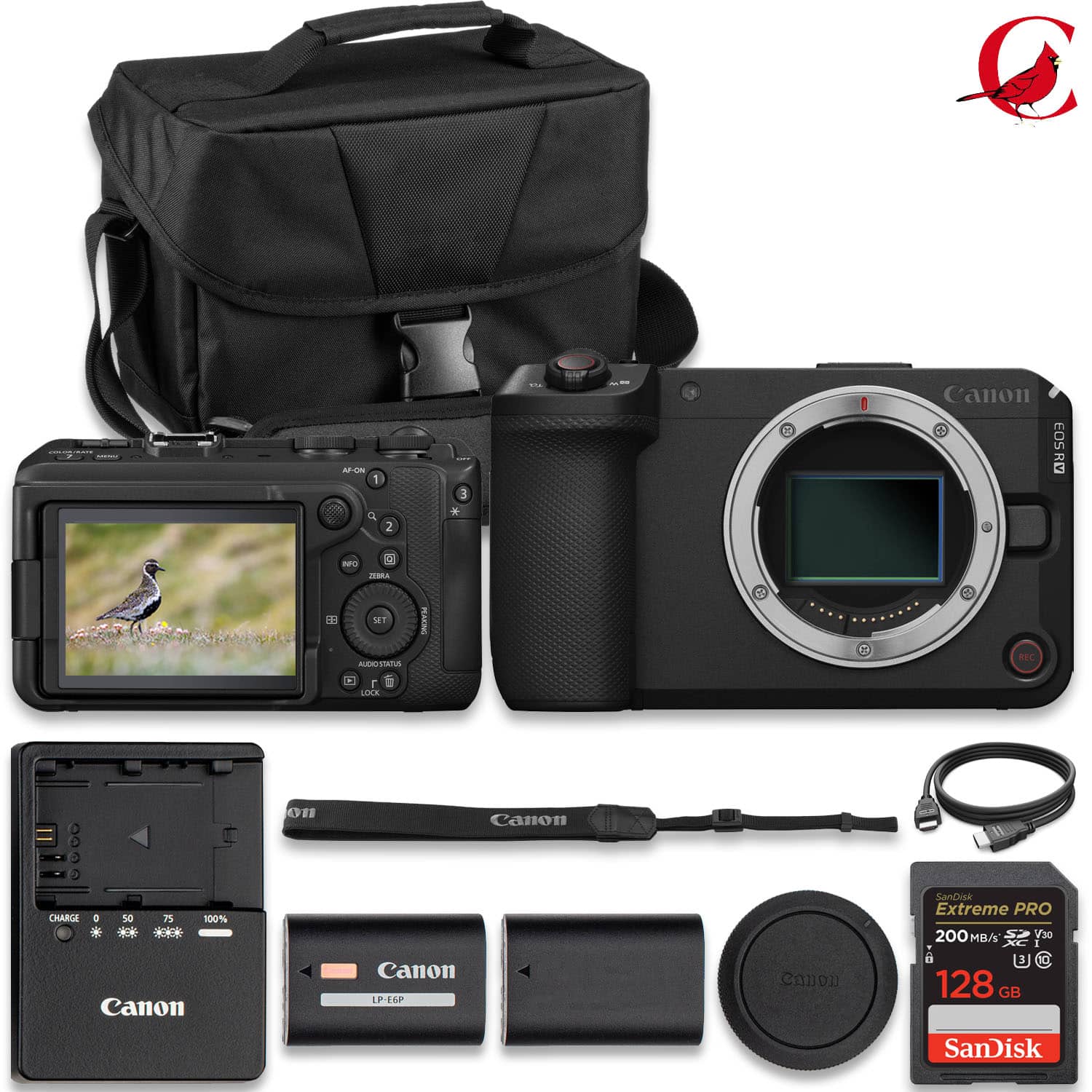 Bundle - Canon - EOS R6 V Mirrorless Camera with 128GB Memory Card, Extra Battery & Accessories - Black