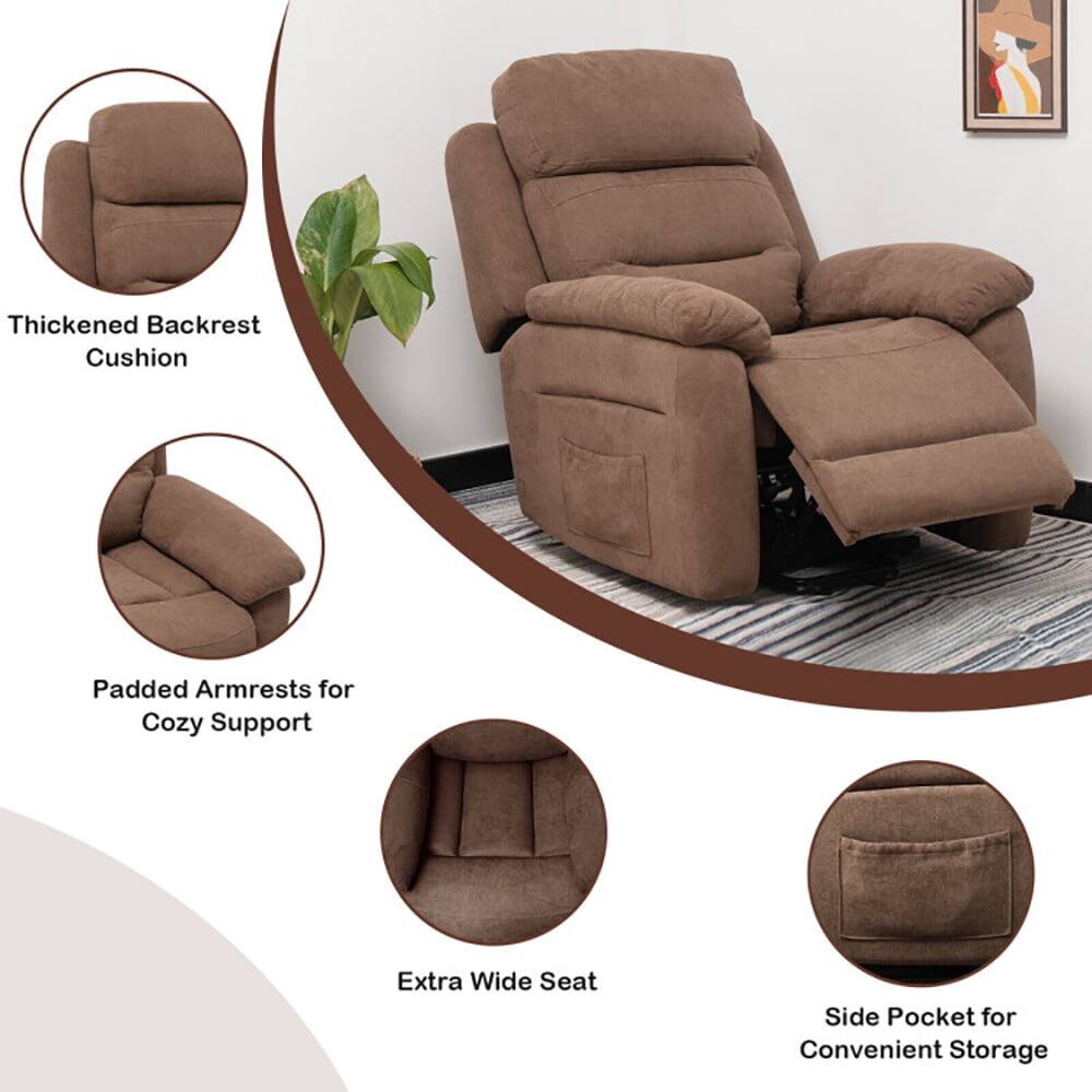 Thickened Backrest Cushion  
Padded Armrests for Cozy Support  
Extra Wide Seat  
Side Pocket for Convenient Storage