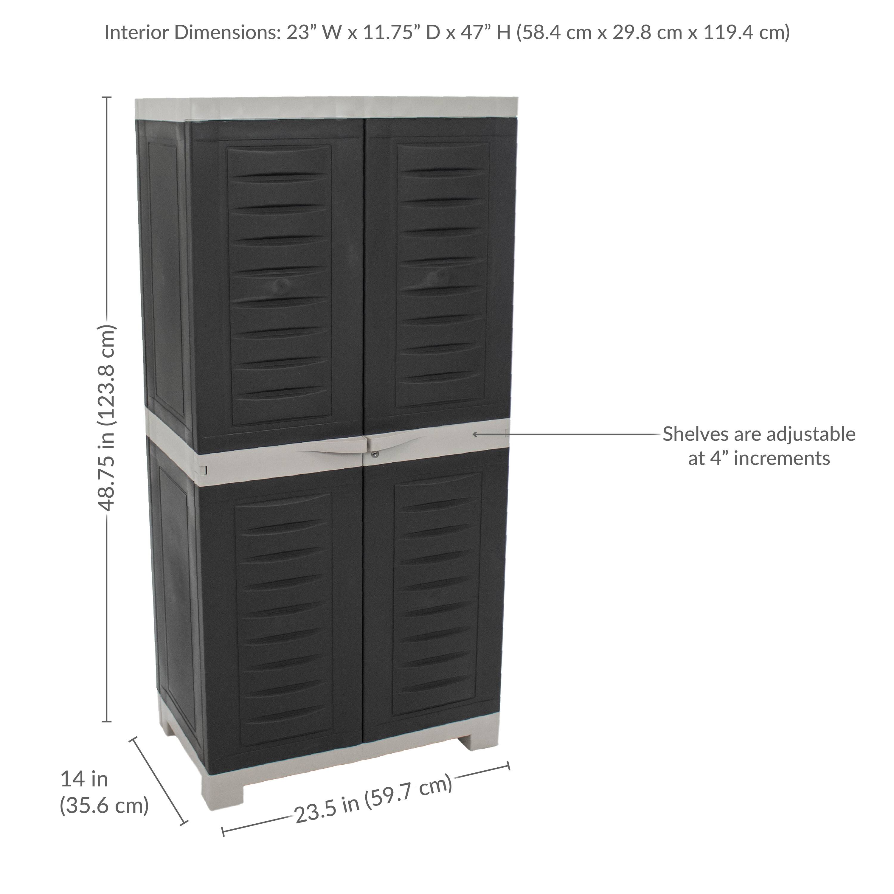 Interior Dimensions: 23" W x 11.75" D x 47" H (58.4 cm x 29.8 cm x 119.4 cm)

Shelves are adjustable at 4" increments

48.75" in (123.8 cm)

14 in (35.6 cm)

23.5 in (59.7 cm)