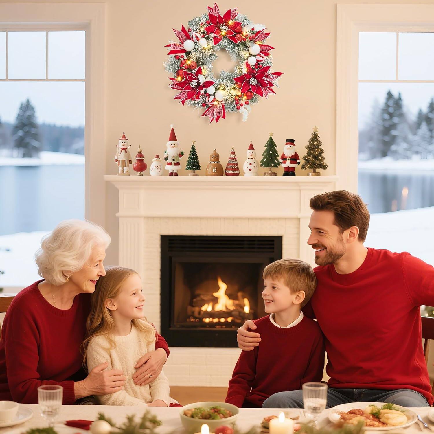 Alt View 1. Jojoka - 24 Inch Pre-Lit Christmas Wreath for Grand Entryway and Entrance Displays - Green.