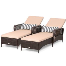 Gymax - Set of 2 PE Rattan Chaise Lounge Chair Armrest Recliner Adjustable Pillow Mix - Brown