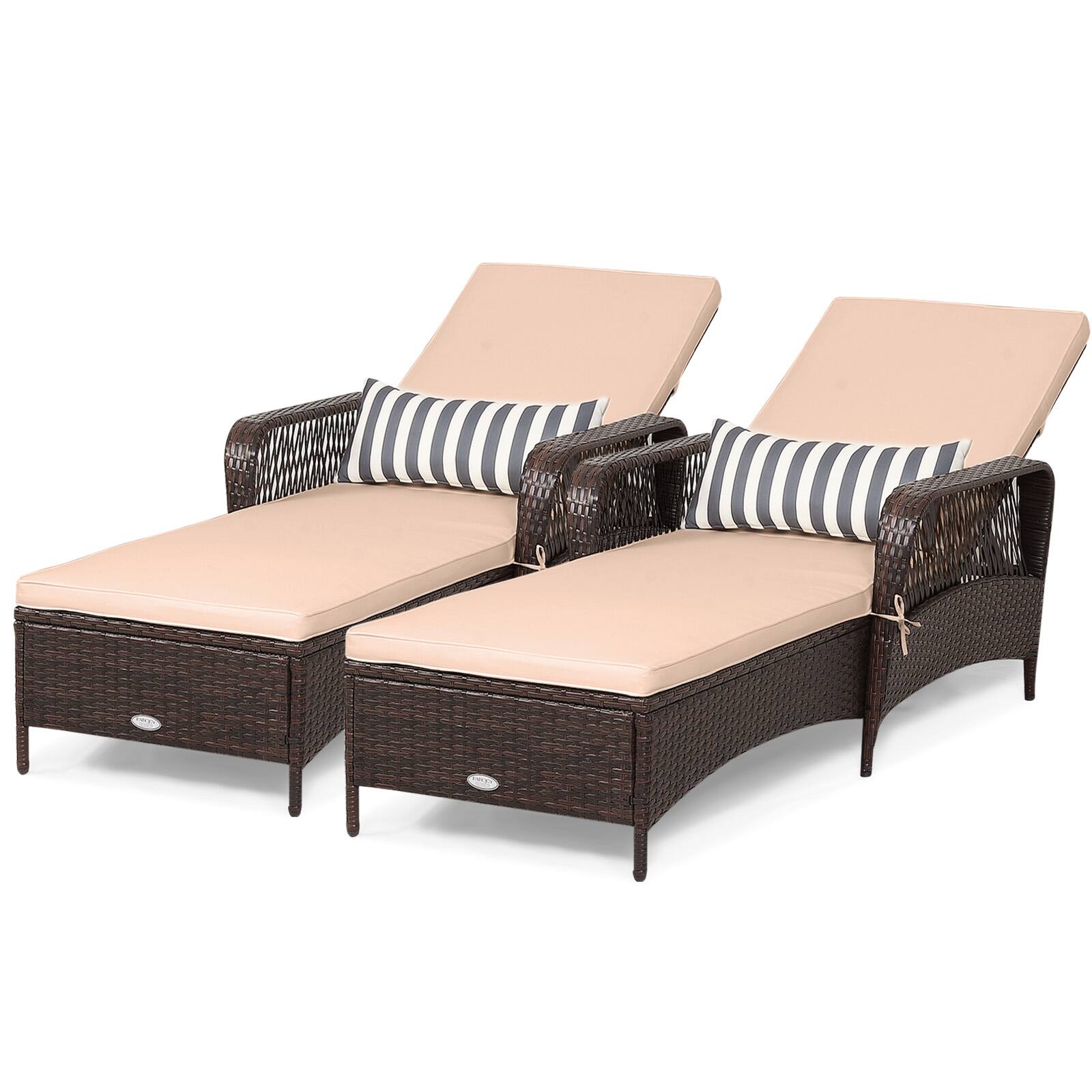 Front. Gymax - Gymax Set of 2 PE Rattan Chaise Lounge Chair Armrest Recliner Adjustable Pillow Mix Brown - Brown.