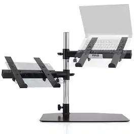 Pyle - Portable Dual Laptop Stand – Standing Table Holder with Bracket Arms,Adjustable Height,Ergonomic Design - Black