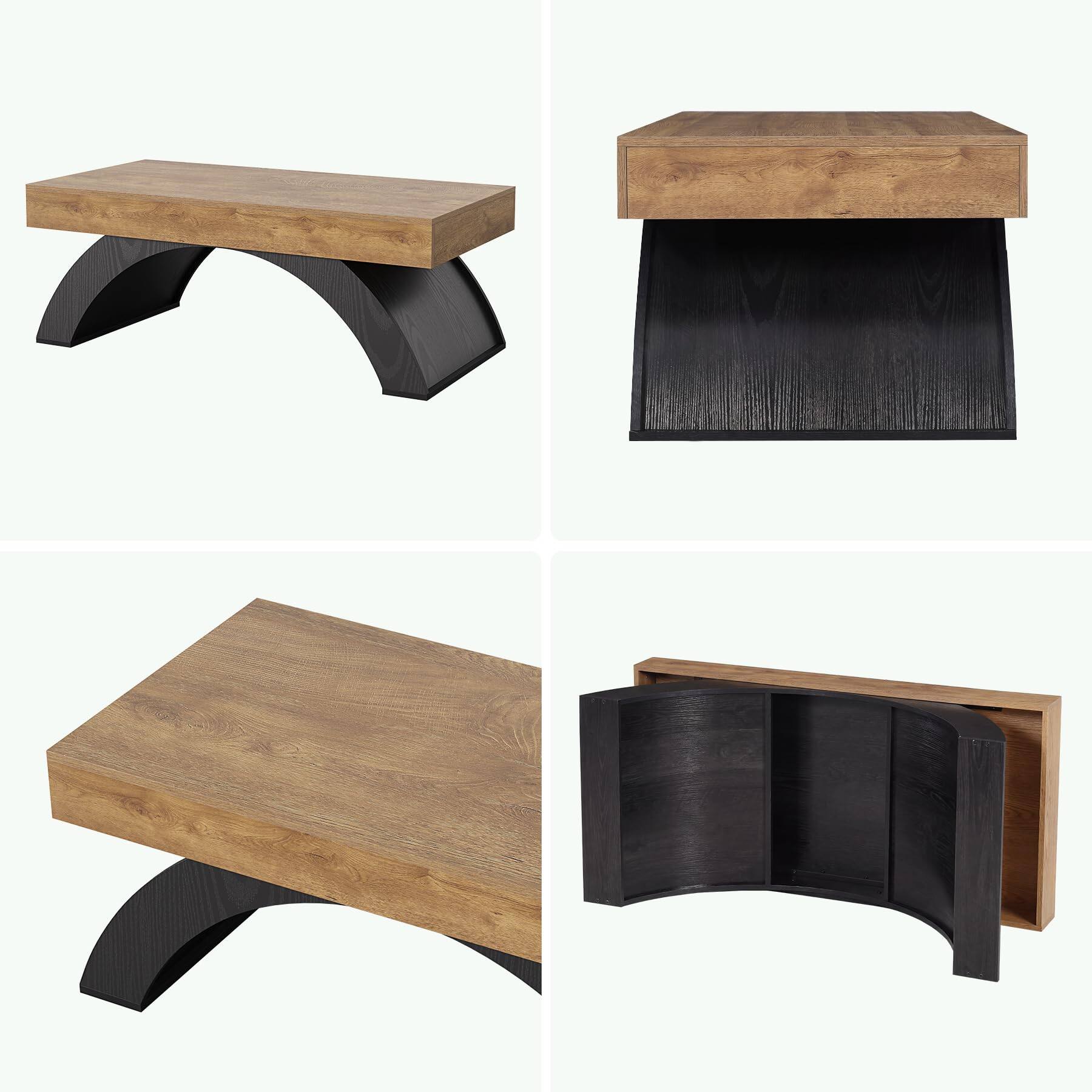 Alt View 7. Tribesigns - LITTLE TREE Modern Coffee Table, 47” Living Room Table, Rectangle Coffee Table with Artistic Arched Base, Wood Center Ta - Brown & Black.