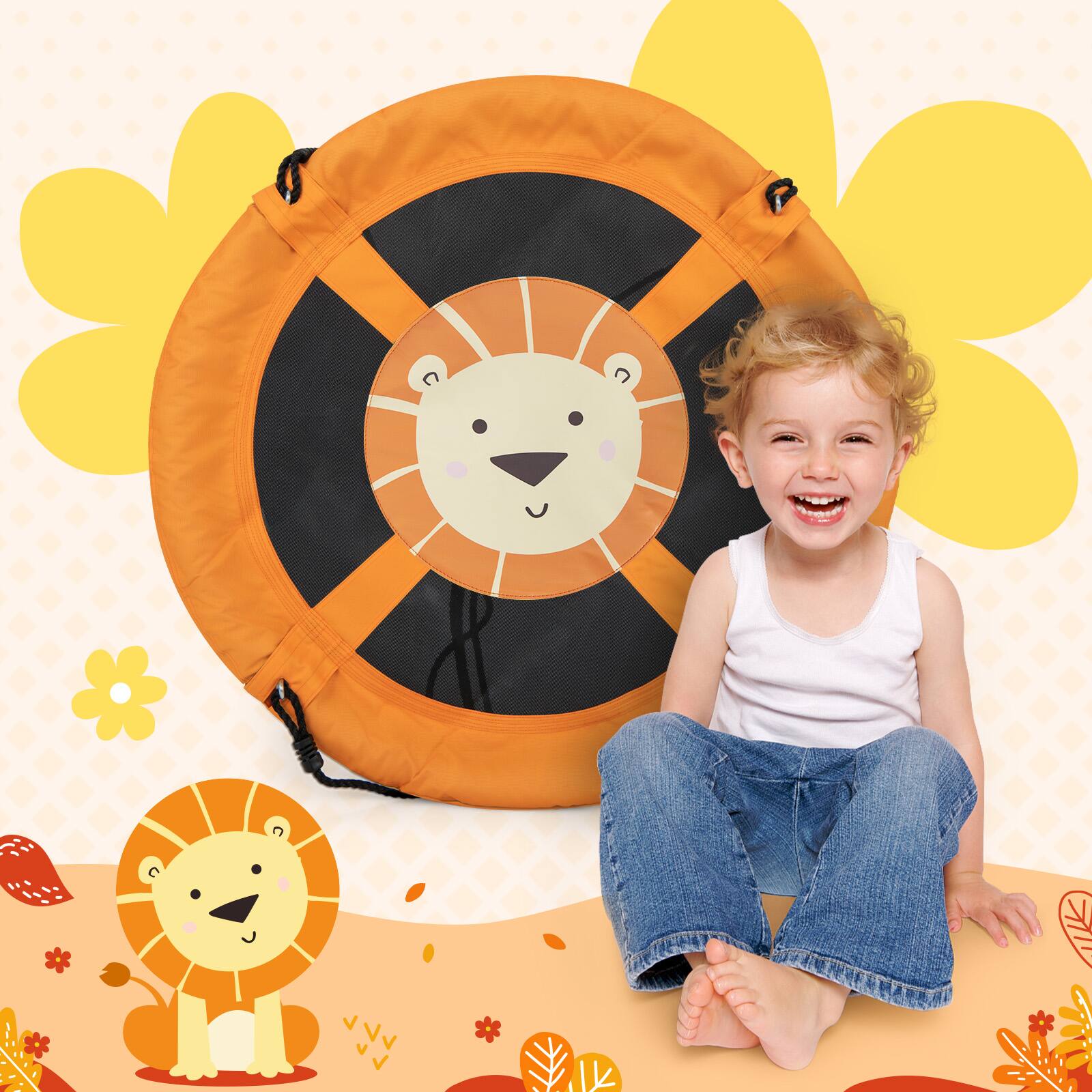 Alt View 1. Costway - Costway 40" Flying Saucer Tree Swing Indoor Outdoor Play Set Swing for Kids - Yellow Lion.