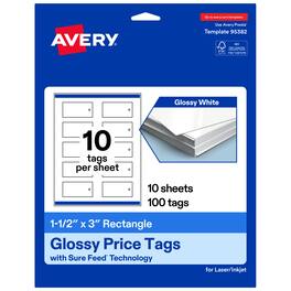 Avery - Rectangle Price Tags, 1-1/2" x 3", Glossy 100 Total - White