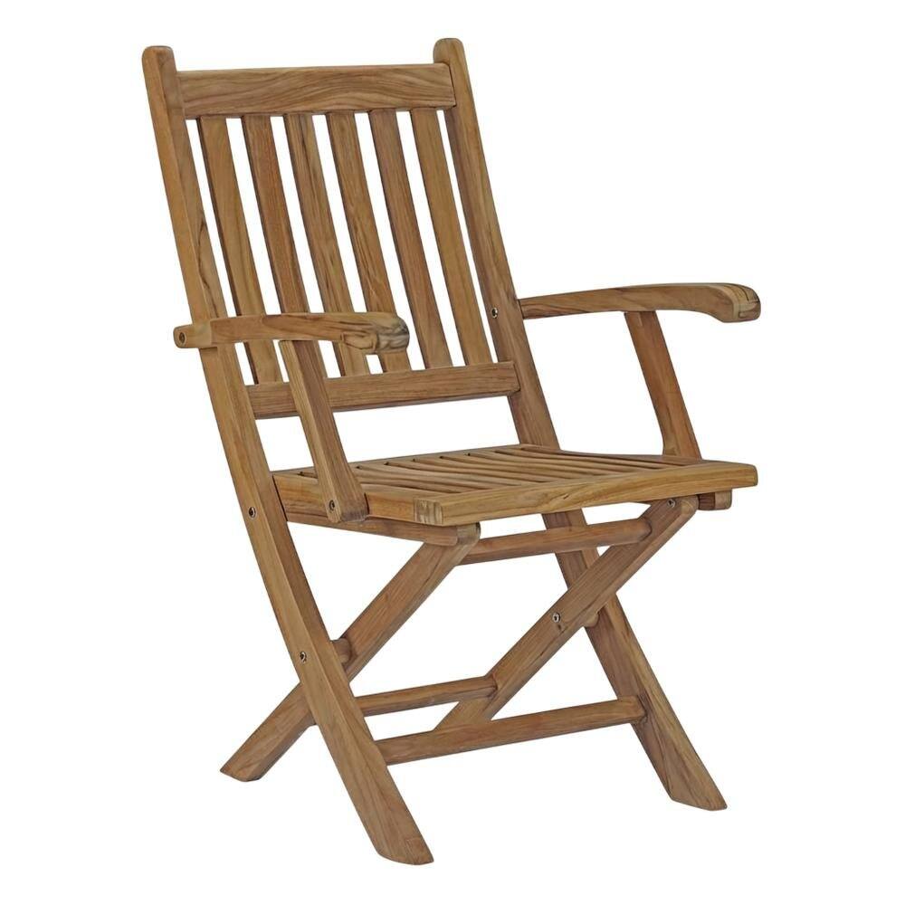 Front. Outdoor Escape - Elegant Teak Outdoor Folding Chair for Patio Dining with Armrests - Brown.