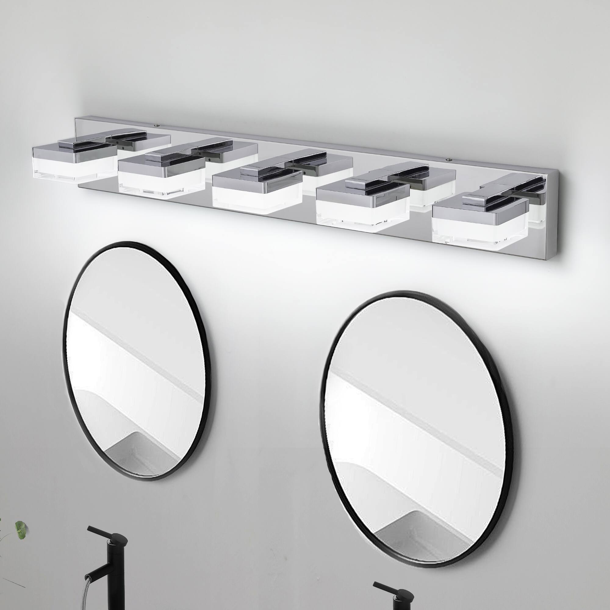 Back. HOMLUX - 31.5 in. 5 Lights Chrome LED Vanity Light Bar with Acrylic Shade.
