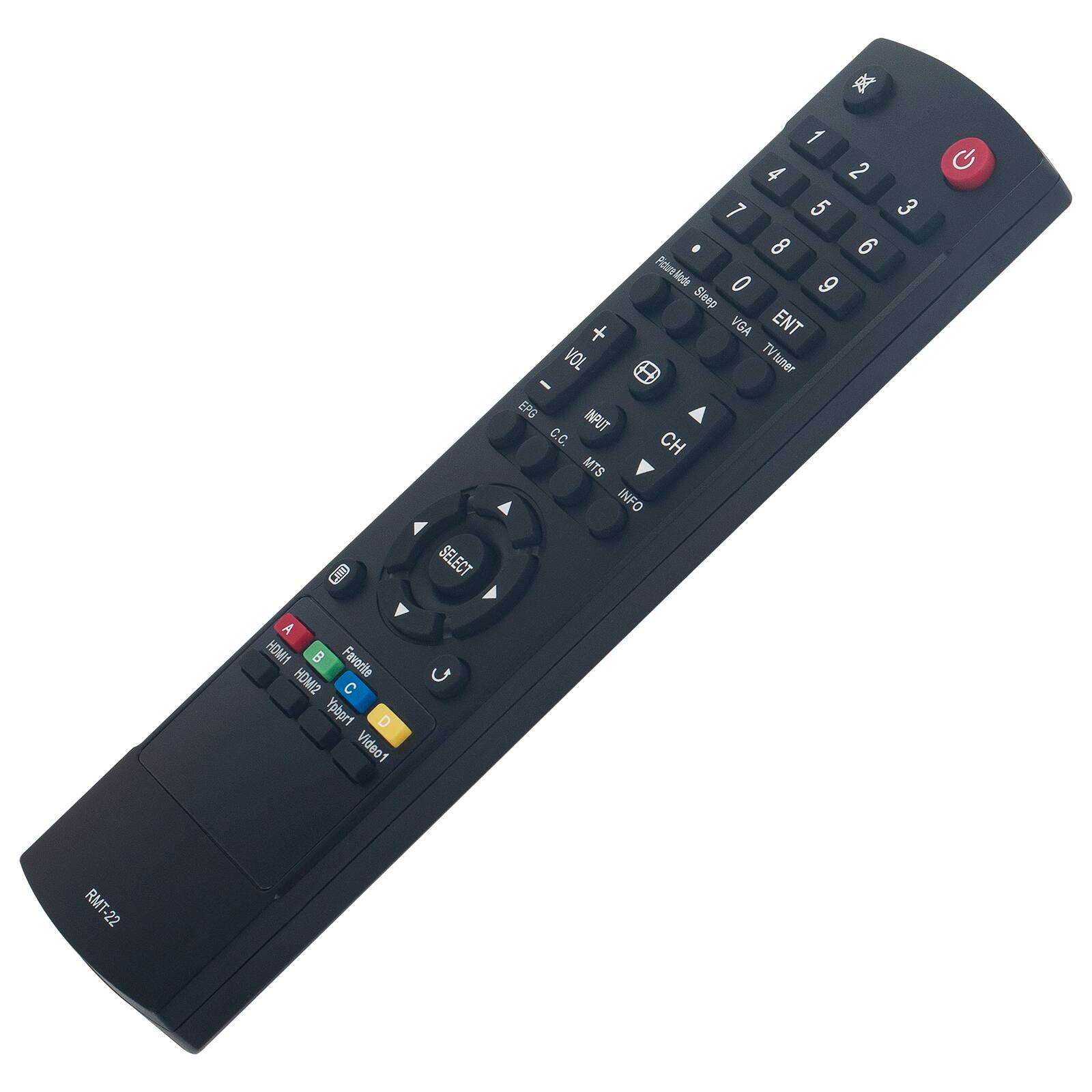 J SELECT 1 4 2 7 5 3 8 6 Picture Mode O 9 Sleep + VGA ENT VOL TV H Vtuner EPG INPUT C.C. CH MTS INFO G A HOMI1 B Favorite HOMI2 C Ypbpr1 D Video1 RMT-22