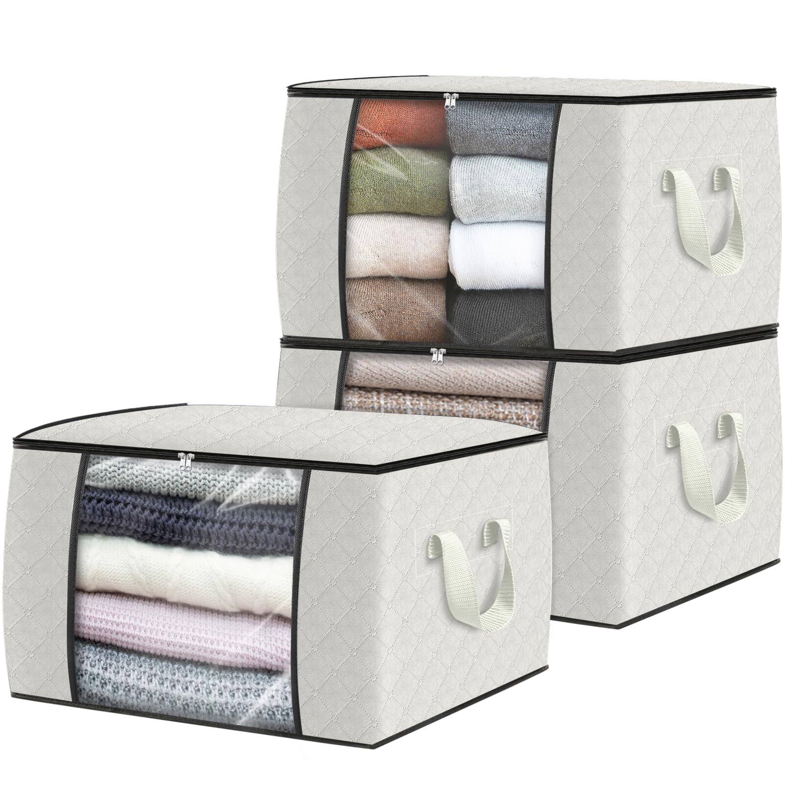 Front. Dazzling Pops - Fab totes Storage Bags,Clothes Blanket Storage Bins Foldable Closet Organizers with Reinforced Handle for H... - Ivory 3 Pack-Standard.