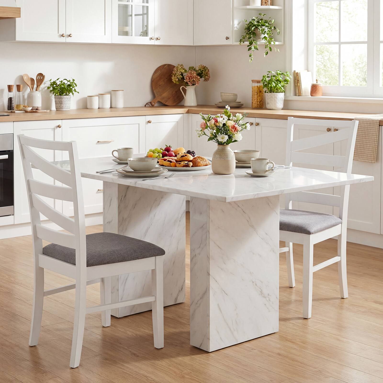 Alt View 3. Gymax - Gymax Dining Chairs Set of 4 w/ Tall Backrests Linen Fabric Upholstered Seats White & Gray - White.